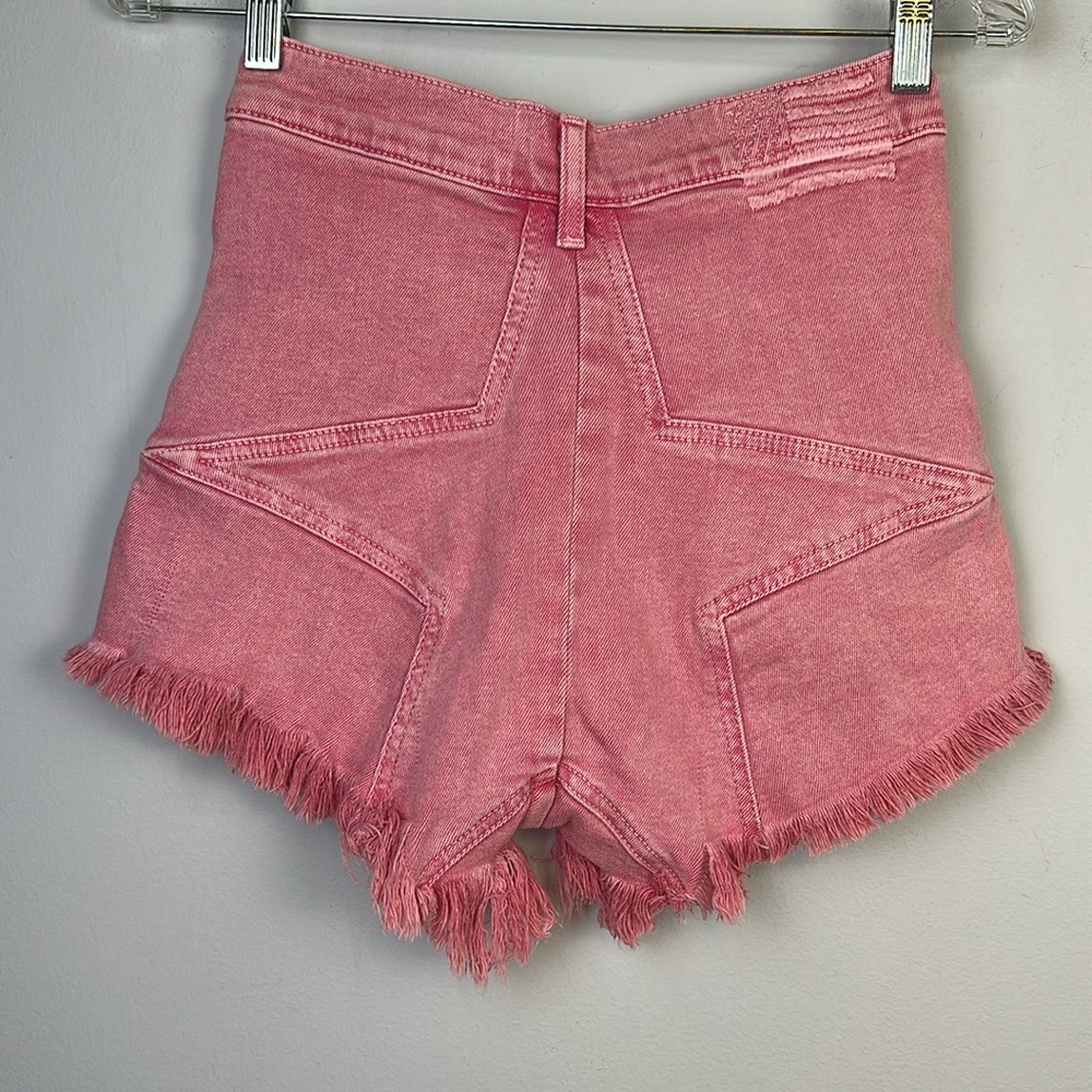 REVICE High Rise Pink Jean Short Frayed Hem Size 28 Cotton Stretch Star Back USA - Picture 15 of 16